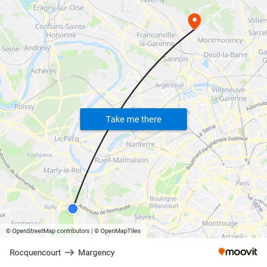 Rocquencourt to Margency map