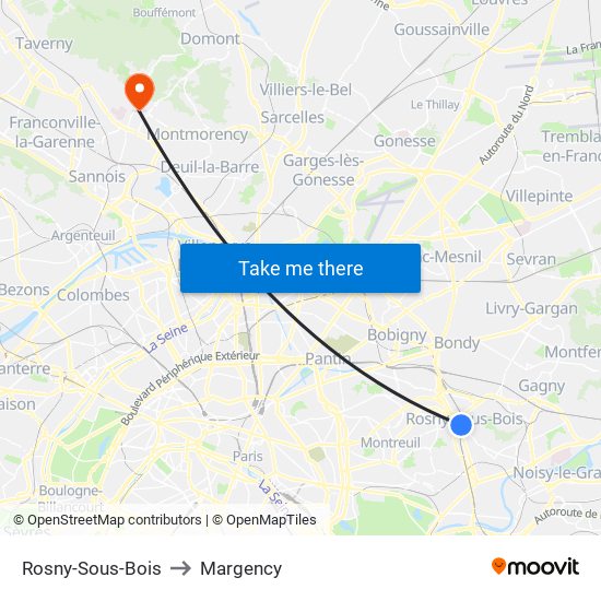 Rosny-Sous-Bois to Margency map
