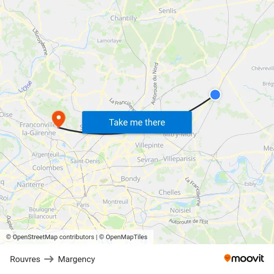 Rouvres to Margency map