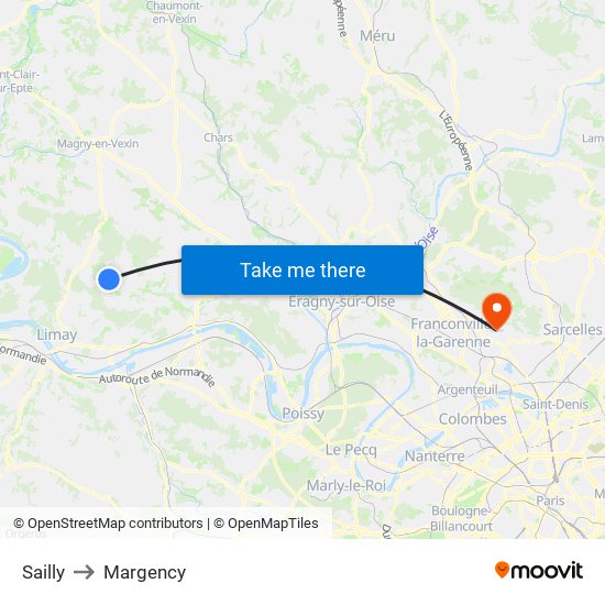 Sailly to Margency map