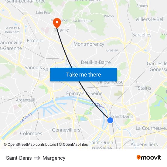 Saint-Denis to Margency map