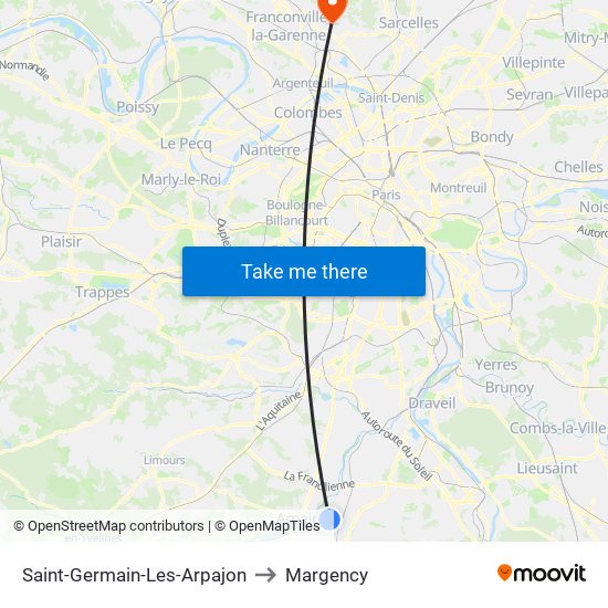 Saint-Germain-Les-Arpajon to Margency map