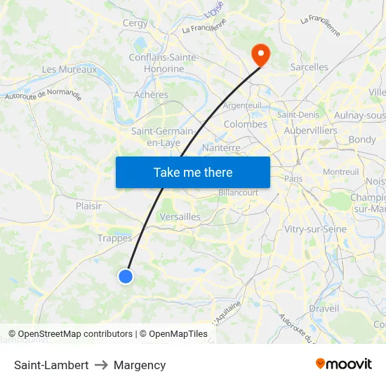 Saint-Lambert to Margency map