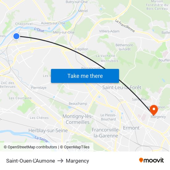 Saint-Ouen-L'Aumone to Margency map