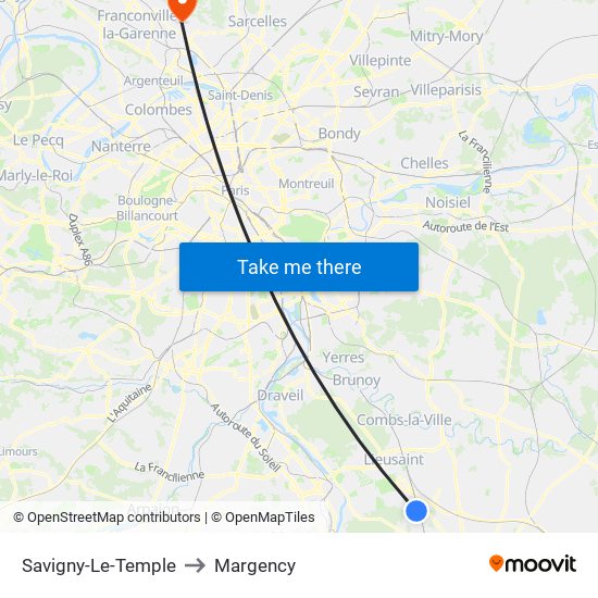 Savigny-Le-Temple to Margency map