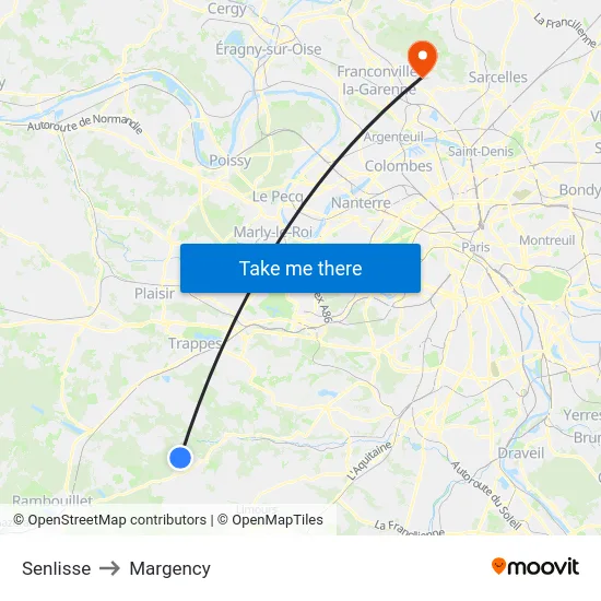 Senlisse to Margency map