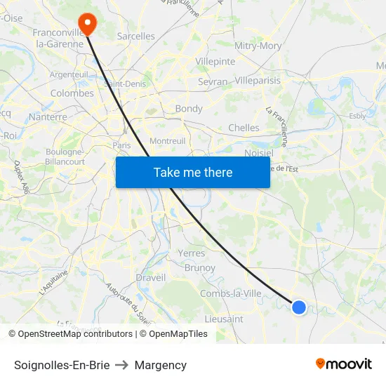 Soignolles-En-Brie to Margency map