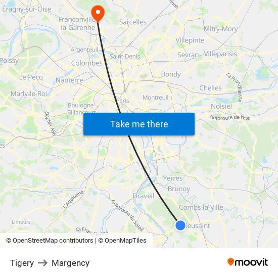 Tigery to Margency map