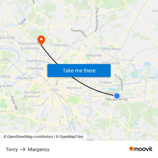 Torcy to Margency map