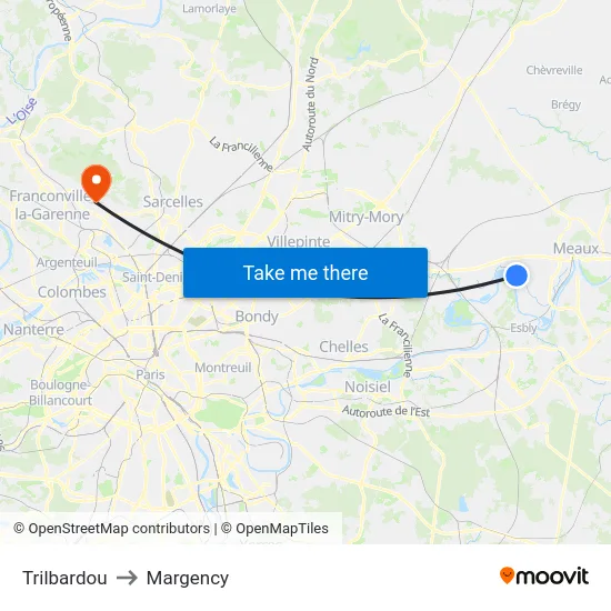 Trilbardou to Margency map