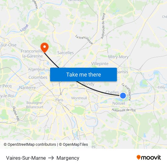Vaires-Sur-Marne to Margency map
