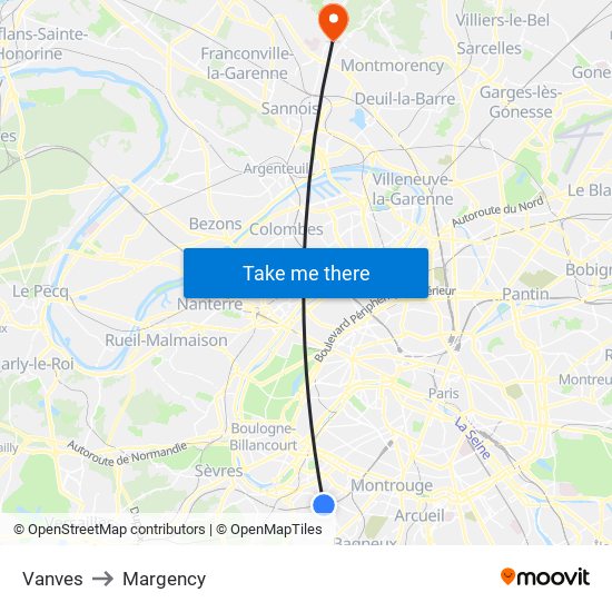 Vanves to Margency map