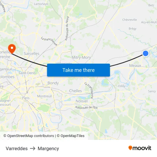 Varreddes to Margency map