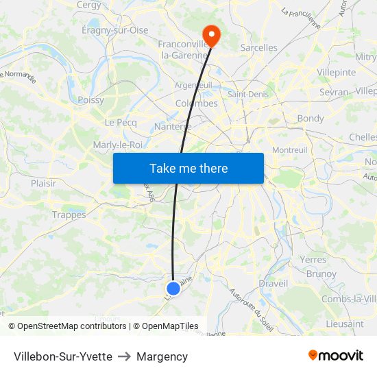 Villebon-Sur-Yvette to Margency map