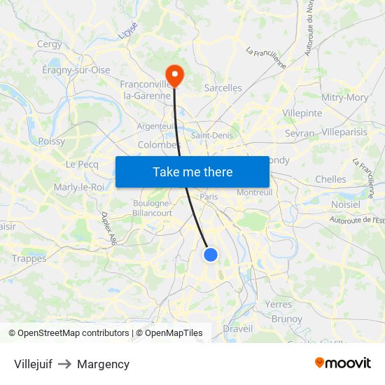 Villejuif to Margency map
