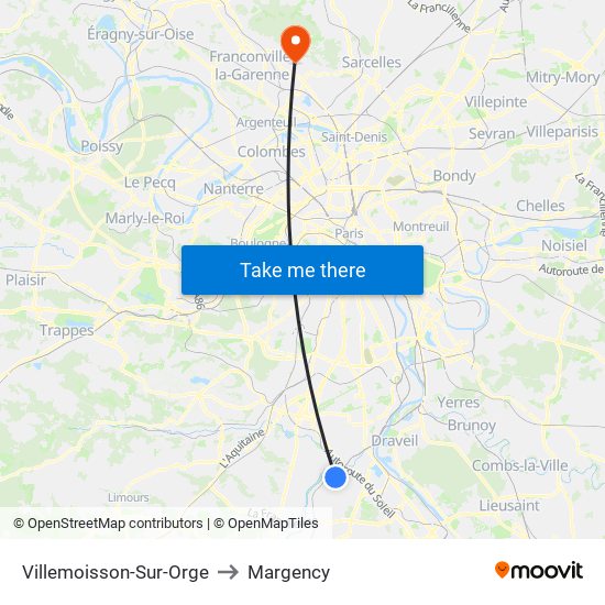 Villemoisson-Sur-Orge to Margency map