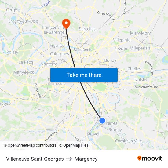 Villeneuve-Saint-Georges to Margency map