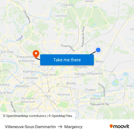 Villeneuve-Sous-Dammartin to Margency map