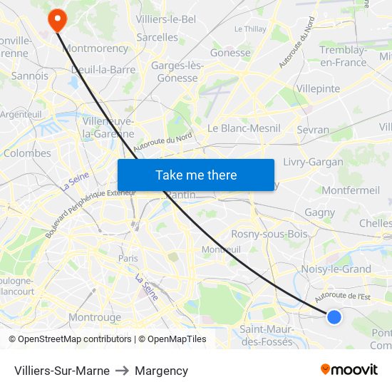 Villiers-Sur-Marne to Margency map