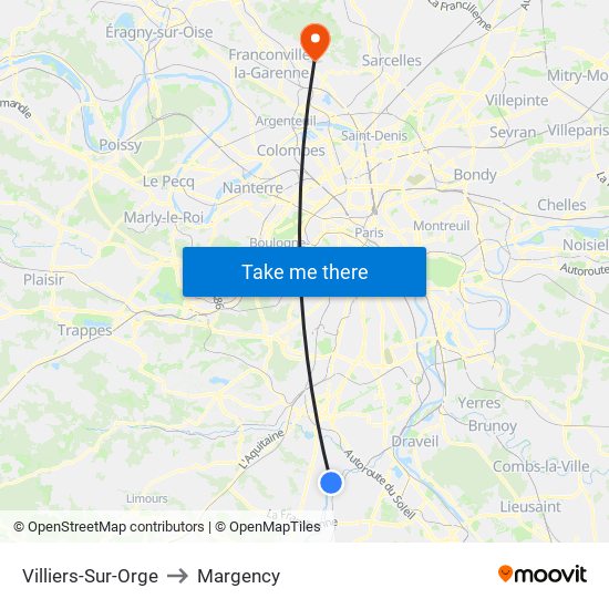 Villiers-Sur-Orge to Margency map