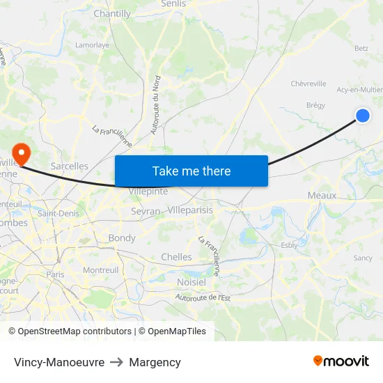 Vincy-Manoeuvre to Margency map