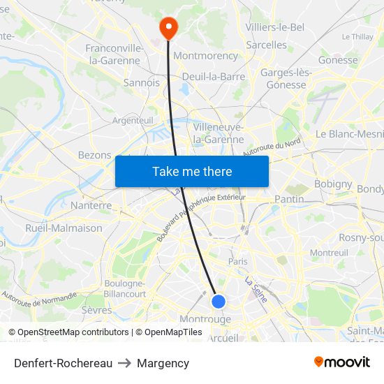Denfert-Rochereau to Margency map