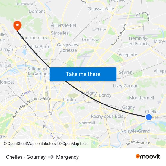 Chelles - Gournay to Margency map