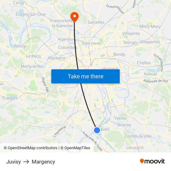 Juvisy to Margency map