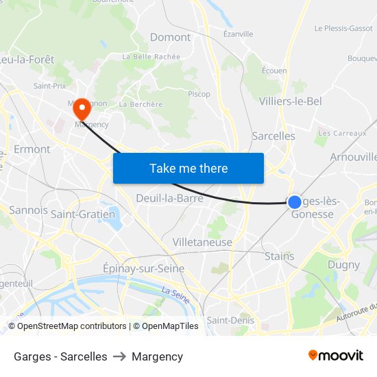 Garges - Sarcelles to Margency map