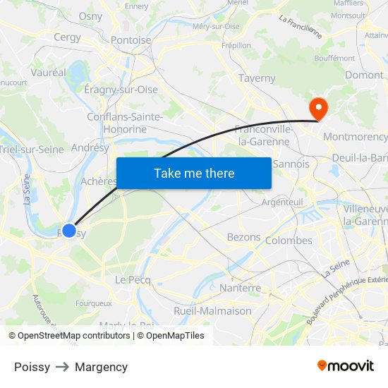 Poissy to Margency map