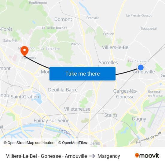 Villiers-Le-Bel - Gonesse - Arnouville to Margency map