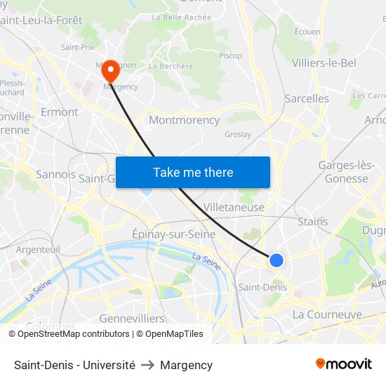 Saint-Denis - Université to Margency map