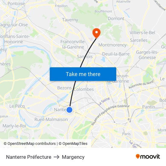 Nanterre Préfecture to Margency map