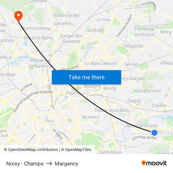 Noisy - Champs to Margency map