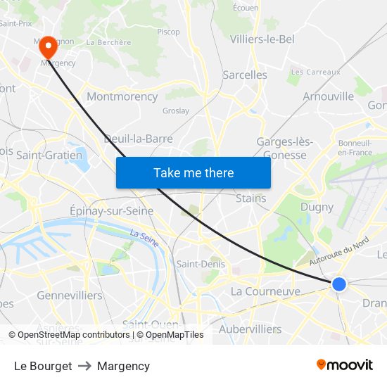 Le Bourget to Margency map