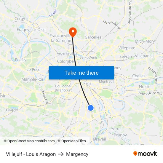 Villejuif - Louis Aragon to Margency map
