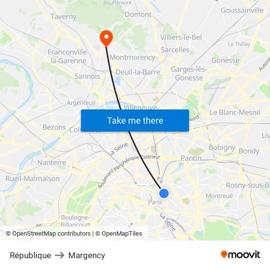 République to Margency map