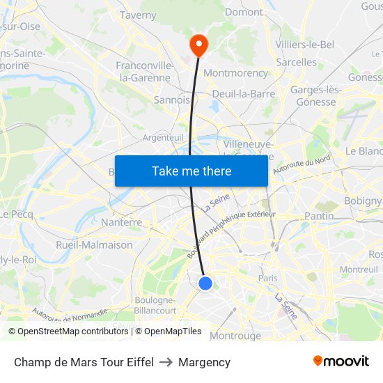 Champ de Mars Tour Eiffel to Margency map