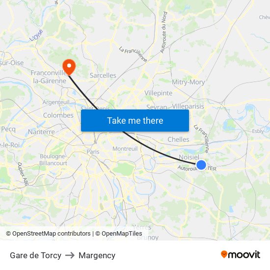 Gare de Torcy to Margency map