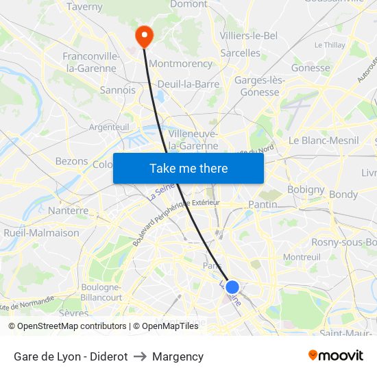 Gare de Lyon - Diderot to Margency map