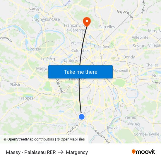 Massy - Palaiseau RER to Margency map