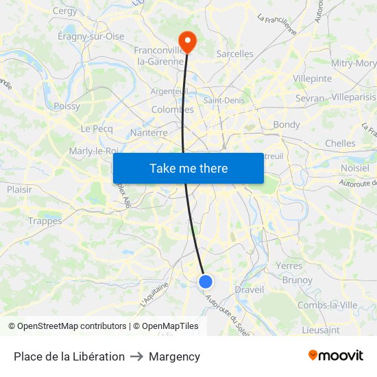 Place de la Libération to Margency map