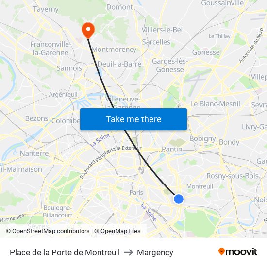 Place de la Porte de Montreuil to Margency map
