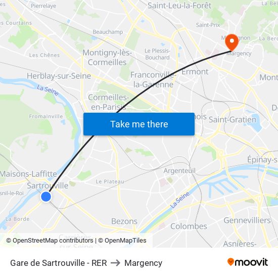 Gare de Sartrouville - RER to Margency map