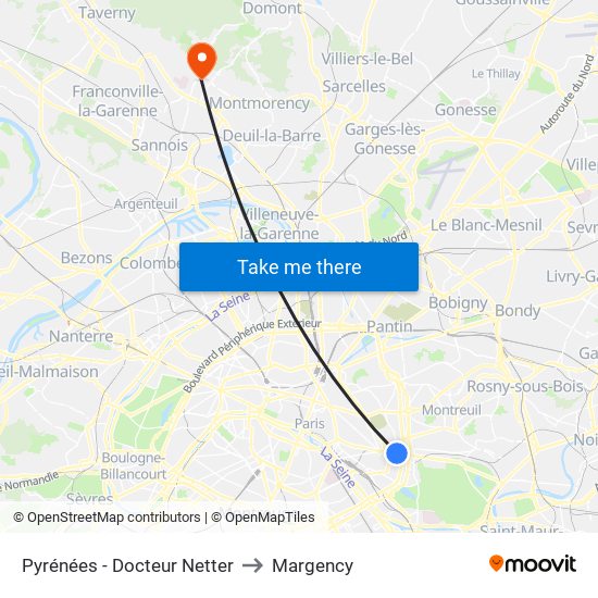 Pyrénées - Docteur Netter to Margency map