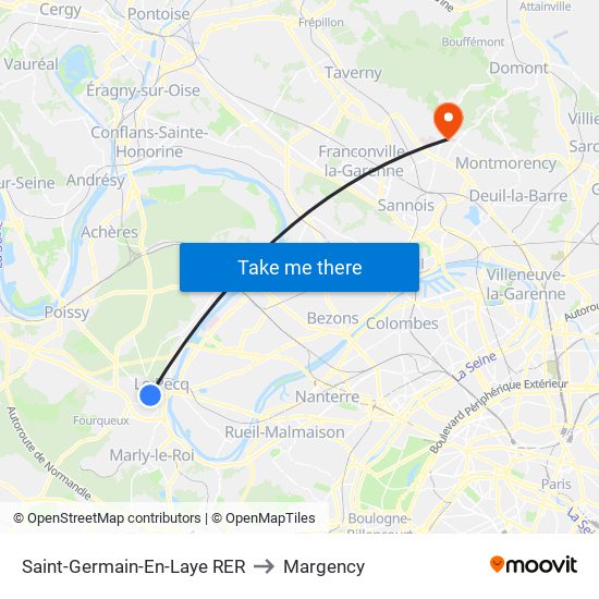 Saint-Germain-En-Laye RER to Margency map