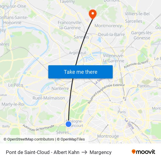 Pont de Saint-Cloud - Albert Kahn to Margency map
