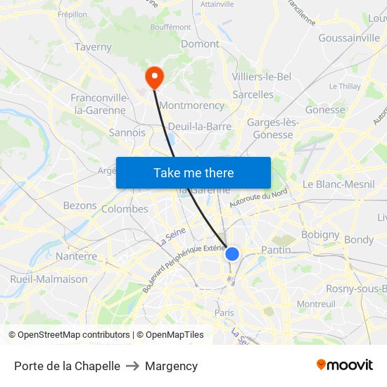 Porte de la Chapelle to Margency map