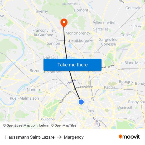 Haussmann Saint-Lazare to Margency map