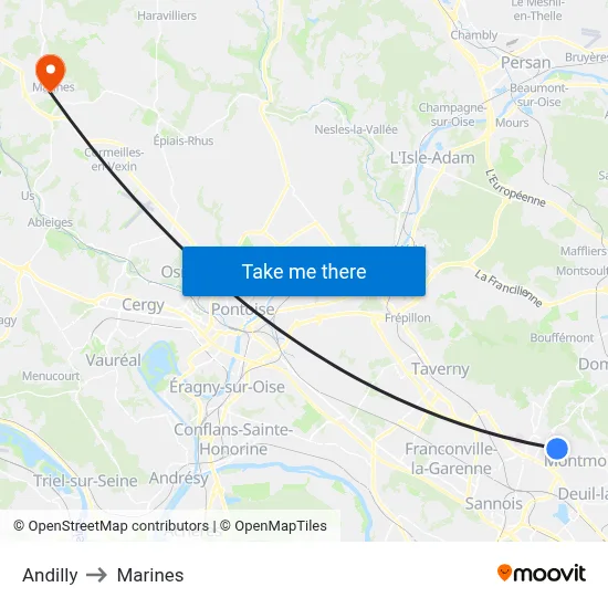 Andilly to Marines map